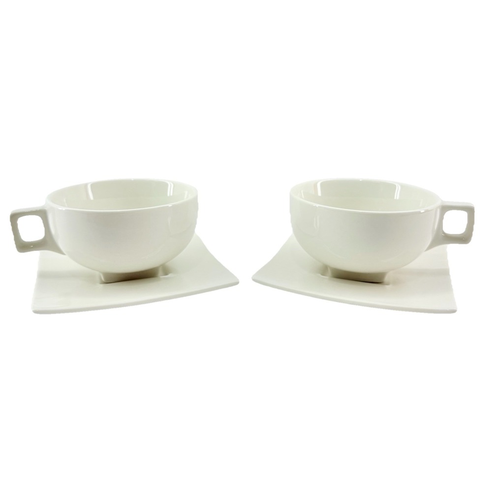 Tea Forté Cup & Saucer‎ Set 2 – White Porcelain Contemporary Square Design NWOB